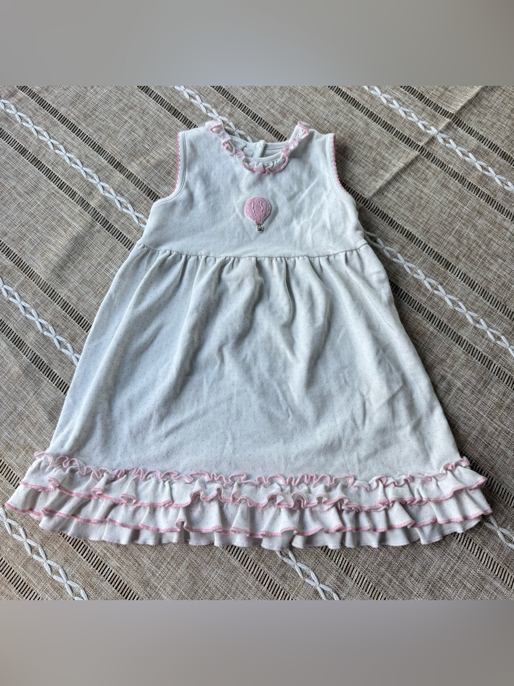 White Baby Dress with Pink Hot Air Balloon Accent